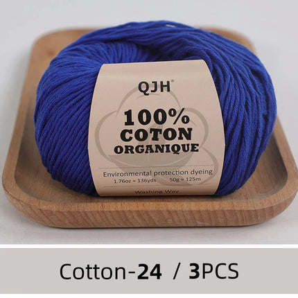 3PCS 100% Organic Cotton Yarn Machine Washable For Adult Baby Sweaters/Gloves/Scarves/Hats Etc. 50 gr (1.76 oz) 125 m (136 yrd)