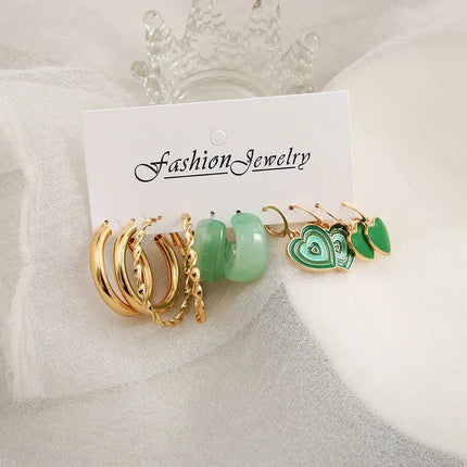 Green Butterfly Heart Dangle Earring Set for Girls Acrylic Gold Color Pearl Set Ear Rings 2023 New Fashion Jewelry Gifts