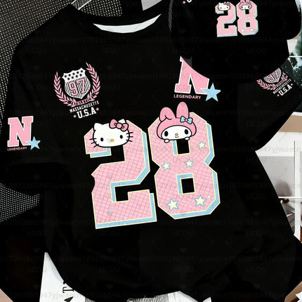 Summer Women's Girl's Casual Hello Kitty Kuromi My Melody Print Kid Cute T-Shirt Round Neck Tee Outdoor Sport Men's T-shirt