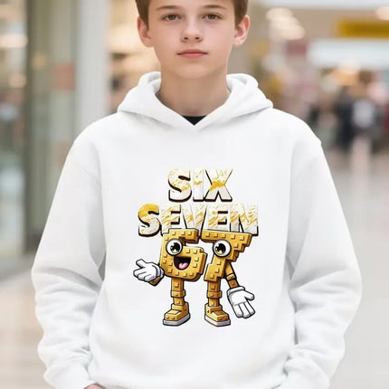Boy Fleece Hooded Sweatshirt Autumn Six Seven 67 Number Print Children's Hoodies Kid Casual Fashion Current Long Sleeve Top