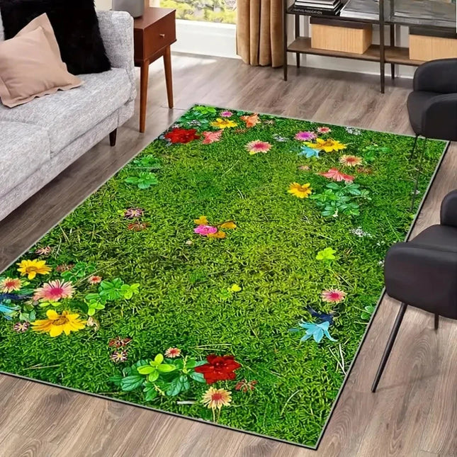 1pc Fresh Floral Daisy Flowers Print Area Rug Floor Carpet for Bedroom, Living Room, Kitchen Garden, Balcony, Sunroom Decor