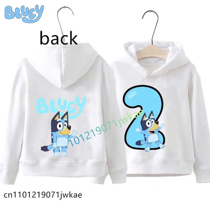 Boys Girls Casual Tops Birthday Party Wear Bluey Birthday Number Print Hoodie Kids 1-9Y Front Back Design Long Sleeve Sweatshir