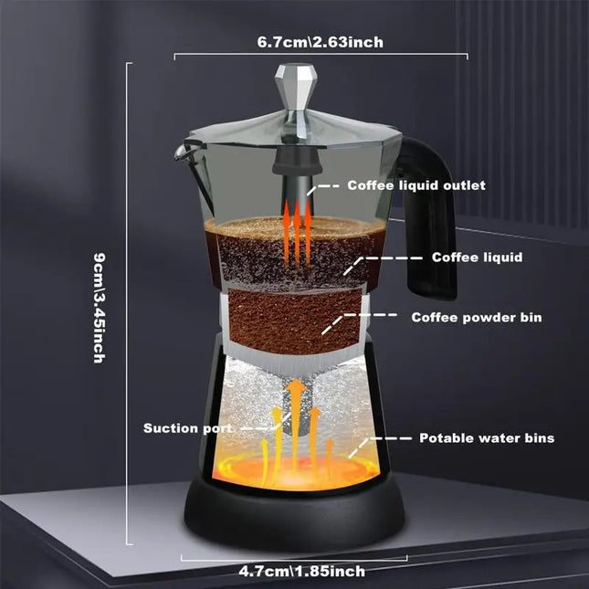 480W Electric Coffee Maker 300ml/6 Cups Home Aluminum Moka Pot Portable Electric Italian Coffee Maker Percolator for Home Black