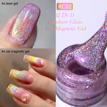LILY’CUTE 7ml Ultra Shine Cat Eye Nail Polish Rainbow Laser Dual Beam Crystal Nail Gel Varnishes Soak Off Semi Permanent UV Gel