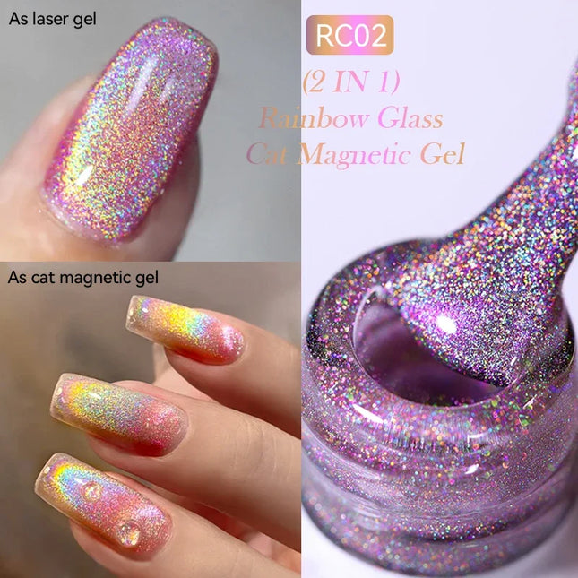 LILY’CUTE 7ml Ultra Shine Cat Eye Nail Polish Rainbow Laser Dual Beam Crystal Nail Gel Varnishes Soak Off Semi Permanent UV Gel