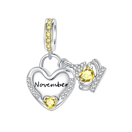 925 Sterling Silver January-December Birthday Stone Love Zircon Pendant Bead Fit Charms Necklace Bracelet Women Jewelry DIY Gift