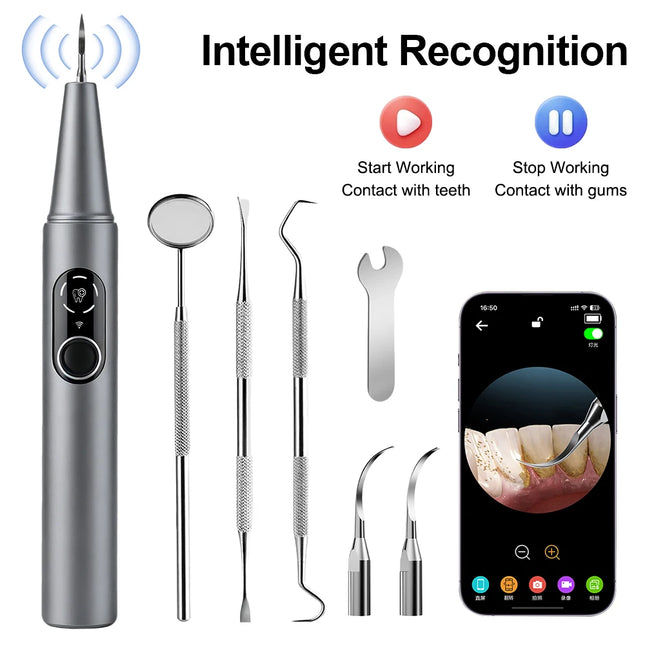 Visible Ultrasonic Dental Scaler Tartar Remover 5 Modes Household Teeth Cleaning Tools with LED Light Dental Cleaner Oral Care