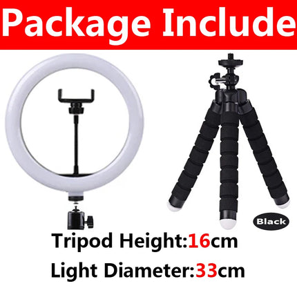 Video Light 26cm Selfie LED Ring Light Dimmable Round Ring Fill Lamp With Stand Tripods Rim Of Light For Tiktok Makeup Ringlight