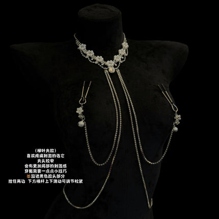 Erotic Pearl Nipple Clamps, Body Chain and Collar All-in-One SM Massage Nipple Body Decoration Adult Toy Breast Sex Toy nippel
