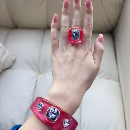 Luxury Jewelry Sets Resin Chunky Bangles Rings Exaggerated Designer Open Bracelet Women's Gift Set Party Accessories New