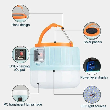 1-2Pcs Solar Camping Light IPX5 Waterproof Outdoor Light Remote Control Power Bank LED Tent Lamp Portable Durable Camping Gear