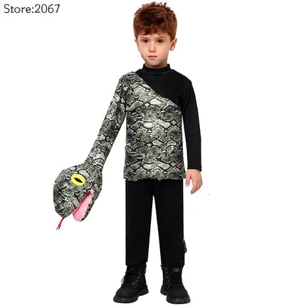 Child Boys Girls Cosplay Giant Anaconda Snakes Tops Halloween Dress Up Boys Kids Snake Puppet Costume Performance Costumes