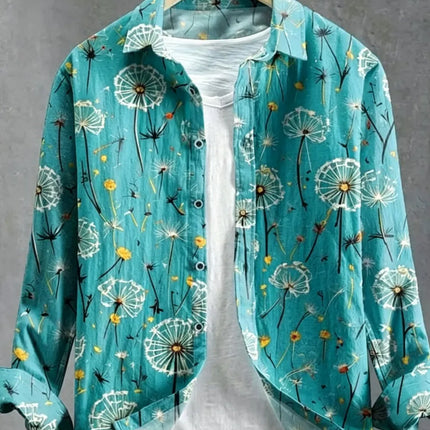 Men's Dandelion Printed Linen Long Sleeved Shirt