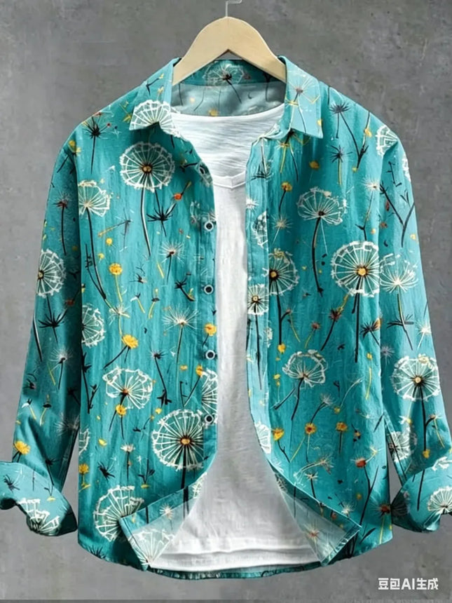 Men's Dandelion Printed Linen Long Sleeved Shirt