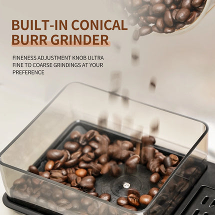 Mcilpoog HI01 Fully Automatic Coffee Machine, Compact Coffeemaker with Grinder , WiFi Connected,  4 Flavors for Home and Office.