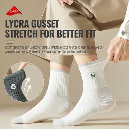 MiiOW 100% Pure Cotton Socks Men Business Dress Sock Anti Odor Crew Socks Antibacterial Breathable Sports Long Sock Black White