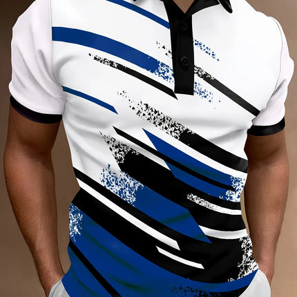 Men's Polo Shirts 3D Digital Pattern Casual Button Up Short Sleeve Shirt Breathable Comfortable Top for Everyday Unisex Tops