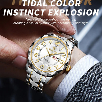 BINBOND Top Brand Luxury Men's Wristwatch Waterproof Luminous Date Week Men's Watches Stainless Steel Quartz Men's Watch Male reloj