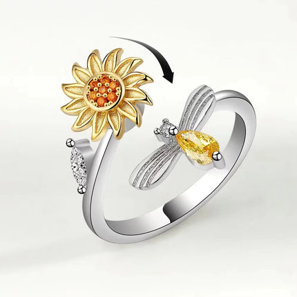 VENTFILLE 925 Sterling Silver Moon And Stars Zircon Rotatable Ring For Women Gift Diamond Relieve Stress Ring Jewelry Wholesale