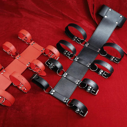 BDSM Full Body Pu Leather Restraint Straps Hand Behind Back Bondage Bondage Black Belt Arm Body Binder Glove Sleeves Sex Bandage