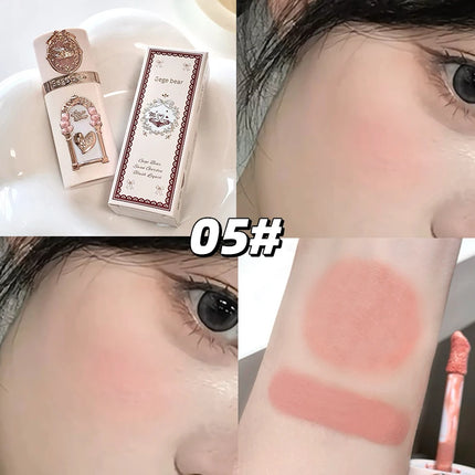 Gege Bear Strawberry Cupid Pink Pop Set Velvet Matte Lip Cream Pressed Powder Liquid Blush Set Long-Lasting Lightweight Makeup