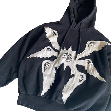 Y2K American collage devil pattern street trend personalized design loose fitting pullover unisex hooded sweatshirt