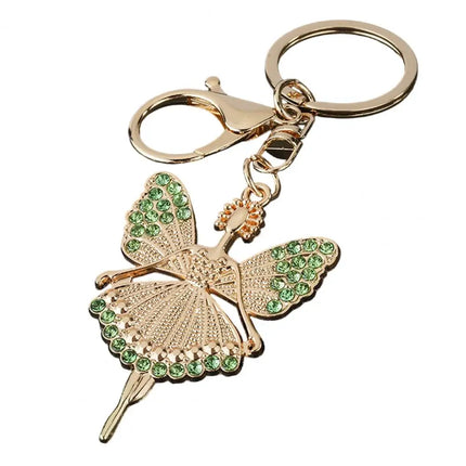 Cute Ballerina Keychain Diamond Encrusted Ballet Girl Keychain Rhinestone Ballerina Pendant with Rotating Lobster Clasp