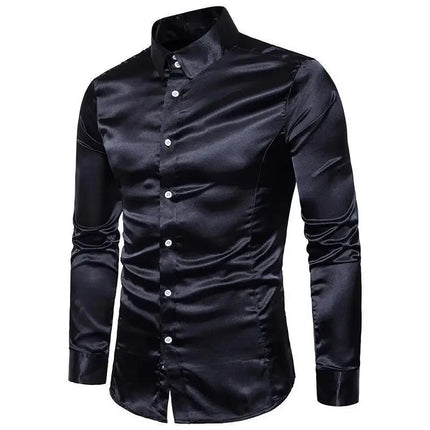 Amazon Spring Autumn Men's Long Sleeve Shirt Casual Fashionable Shiny Interior Top Men's European Style Foreign Trade Shirt