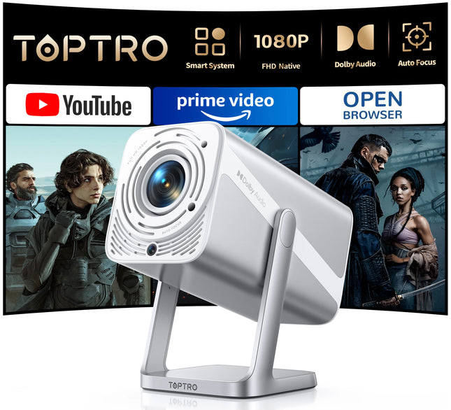 TOPTRO TP1 4K Projector 800ANSI Official Netflix Linux Native 1080P Auto Focus/Keystone WiFi6 BT5.2 Dolby Audio Home Theater