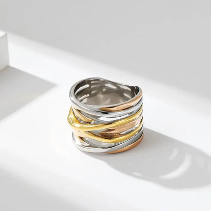 Stainless Steel Multilayer Cross Wide Band Ring for Women Men Size 6-11