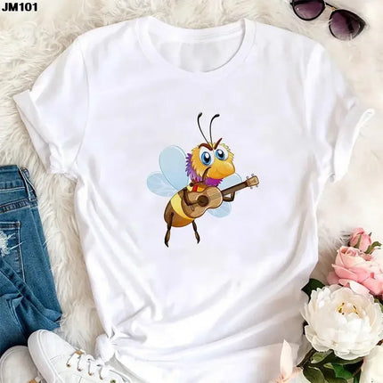 Summer Kawaii Funny Little Bee Print Kids T-shirt Harajuku Children Clothing Tees Cotton Fashion Girls Boys Short Sleeve T-shirt