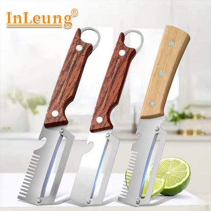3-in-1 Stainless Steel Peeler Multifunctional Scallion Shredder with Bottle Opener Kitchen Fruit Vegetable Slicer Cooking Tools