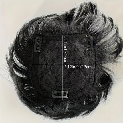 Synthetic wig for men with short hair, with a buzz cut style, on a bald head, with high-temperature hair extensions at the top.