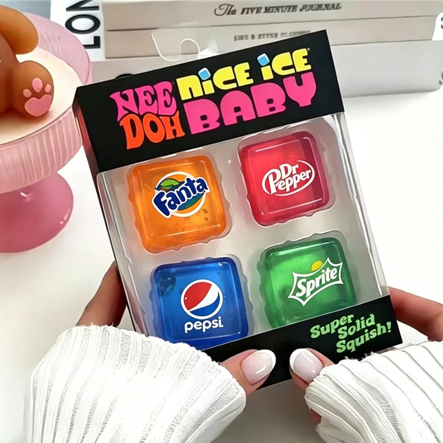 Needoh Teenie Nice Ice Cube Fidget Toys Mini4 Pack Set Slow Rebound Squishy Toys Stress Reliever Fidget for Party Favors Gifts