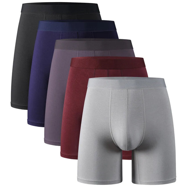 5pcs95% Bamboo Fiber 5% Spandex Men Length Long Leg Boxer Classic Design Comfortflex Waistband Underwear Man Sports Plus Size