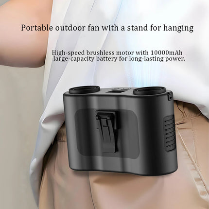 Portable Waist Clip Fan Wearable Mini USB Rechargeable Hanging Fan for Outdoor Working Double Air Outlet Waist Fan 20000Mah