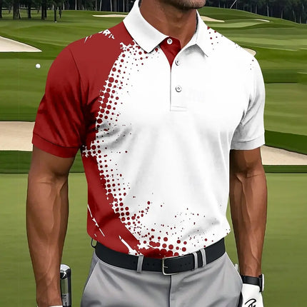 Men's Geometric Golf Sports Polo Shirts Short Sleeve Collared Shirts Casual Athleisure Buttons Summer Spring