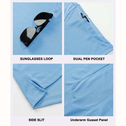MAGCOMSEN Men's Tactical Polo Shirt Quick Dry Performance Pique Work Golf Shirt Sunglasses Loop Sleeve Pen Pocket