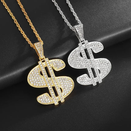 Hip Hop Iec Out Put Crystal Zirconia Dollar Sign Pendant Necklace Fashion Punk Cool Rock Rap Party Jewelry Accessories for Men