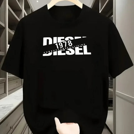 Casual Loose T-shirt with Classic Print, Fashionable Summer Cotton Women's Harajuku Short Sleeve Round Neck T-shirt Tops