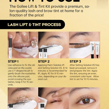 Gollee Lash and Eyebrow Tinting perm Kit Eyelashes Perm Semi-permanent Lash Lift Kit Eyelash Enhancer 4-6 Weeks Lasting Makeup