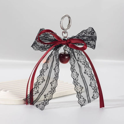 Lace bow Keychain Hollow Red Ribbon Cherry Y2k Fashion Design Charm Delicate Backpack Key Chain Valentine's Day Gift Accessories
