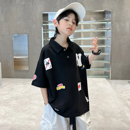 Kids Fashion Design Summer Polo Shirt for Tween Boys Casual Short Sleeve Polo T-shirt Teenage Child Trendy Streetwear Polo Shirt