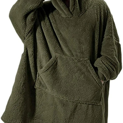 New Winter Women Double-faced Fleece Hoodie Blanket Oversize Large Pocket Warm Couple Loose Sweatshirts Women And Men Robe