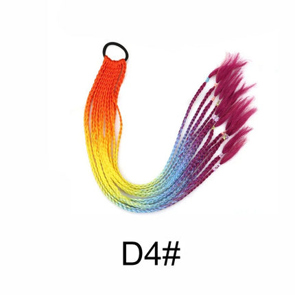 24Inch Synthetic Gradient  Colored Braided Ponytail Hair Extension Elastic Rubber Band Braiding Ponytail for Girl Women