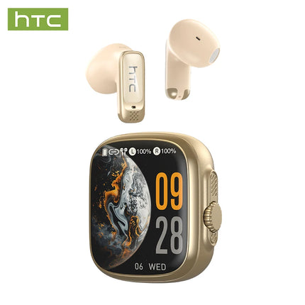 HTC NE72 TWS AI Translation Earbuds Translate Bluetooth 6.0 Headphones 30H Playtime with Smart Touch Screen for Travel Business