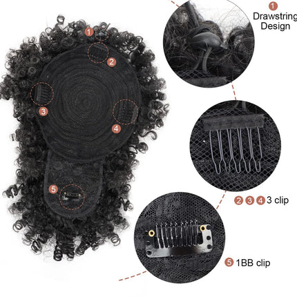 Drawstring Ponytail with Bangs Afro Puff Ponytail Extensions for Women Short Curly Puff Ponytail with Bangs Clip in Wrap Updo Ha