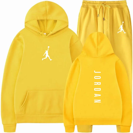 Autumn Wintern Mens 2-Piece Tracksuit Jordan Print Hoodie + Joggers Set Casual Sportswear for Gym Workout Basketball Daily Wear