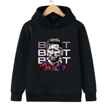 Messi Printed Children's Hooded Hoodie Plus Velvet Sweatshirt Casual Sportswear Pullover Black Top Boy and Girl Kid Baby Clothes