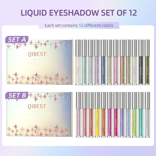 12 Colors Glitter Diamond Liquid Eyeshadow Set Sparkly Long Lasting Waterproof Shiny High Pigmented Brighten Makeup Cosmetics